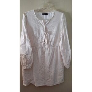 Zesica Womens Long Sleeve Tie Front Empire Waist Mini Dress Cream Viscose Size L